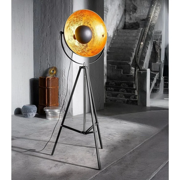 casa NOVA Stehlampe FAME, Goldgelb, Schwarz, Metall, Verstellbar, ohne Leuchtmittel, B 51 x H 164 x T 51 cm – Bild 2