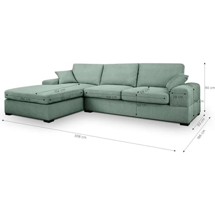 Ecksofa (B/H/T: 308x90x186 cm) in Petrol – Bild 3