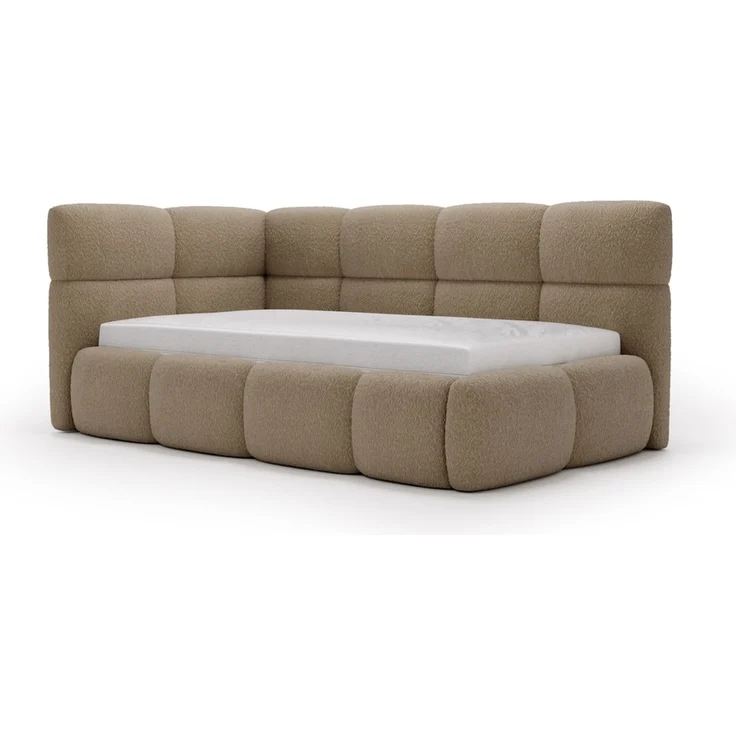 GRAINGOLD Modo One Jugendbett 90x200, Einzelbett mit Bettkasten, mit Lattenrost, Bouclé-Stoff, Rechts, Braun – Bild 2