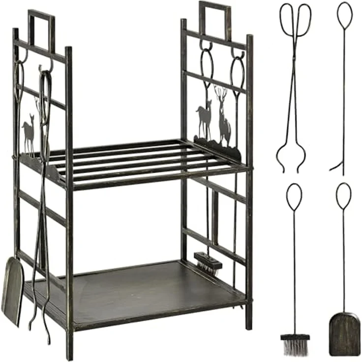 Outsunny Kaminholzregal Kaminholzständer mit Kaminbesteck – Bild 1