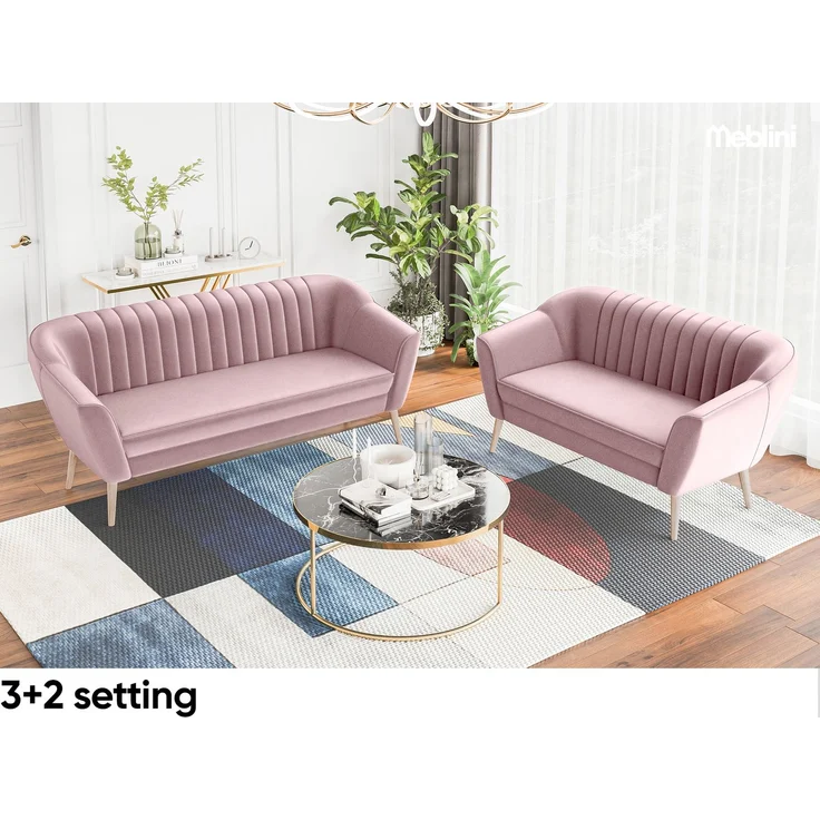 MEBLINI Mini Sofa 3-Sitzer für Wohnzimmer - Mini Lounge für drei Personen - Küchensofa - Sofa Klein - KAIA - 3 - Rosa Samt – Bild 4