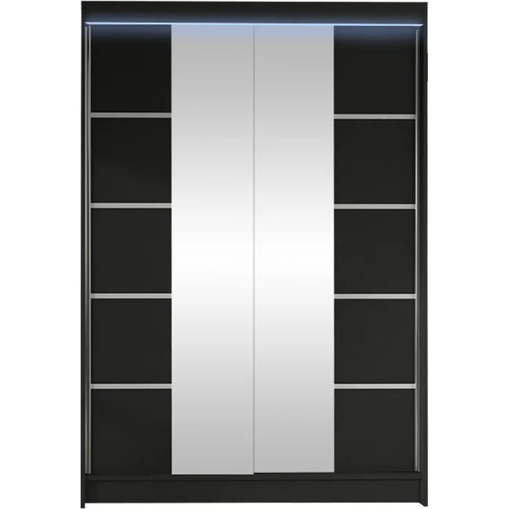 Kleiderschrank Lino V, mit RGB LED Beleuchtung, Farbe: Schwarz