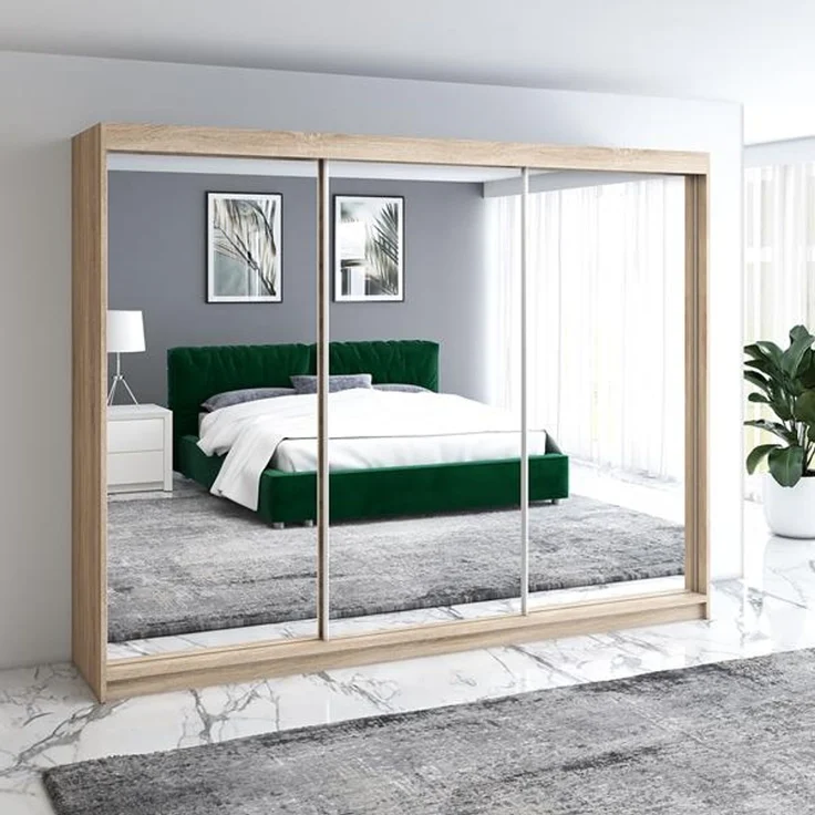 A&J MöbelLand Schwebetürenschrank ULMA 200 cm 3-türig Schrank 4 Schubladen 3 Spiegel – Bild 2