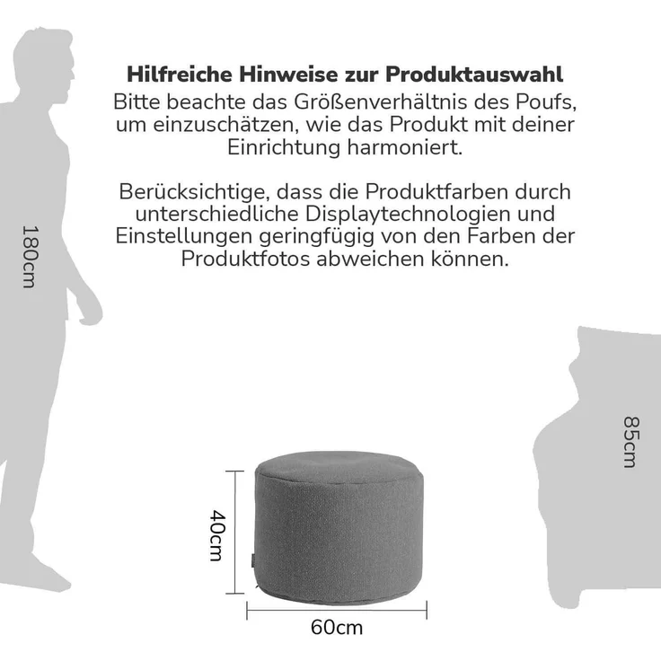 mokebo® Nachhaltiger Indoor Pouf 'Der Ruhepouf', aus Recyclingstoff, runder Sitzpouf & Beistelltisch mit EPS-Perlen Füllung, Made in Germany | Recyclingstoff in Grau – Bild 5