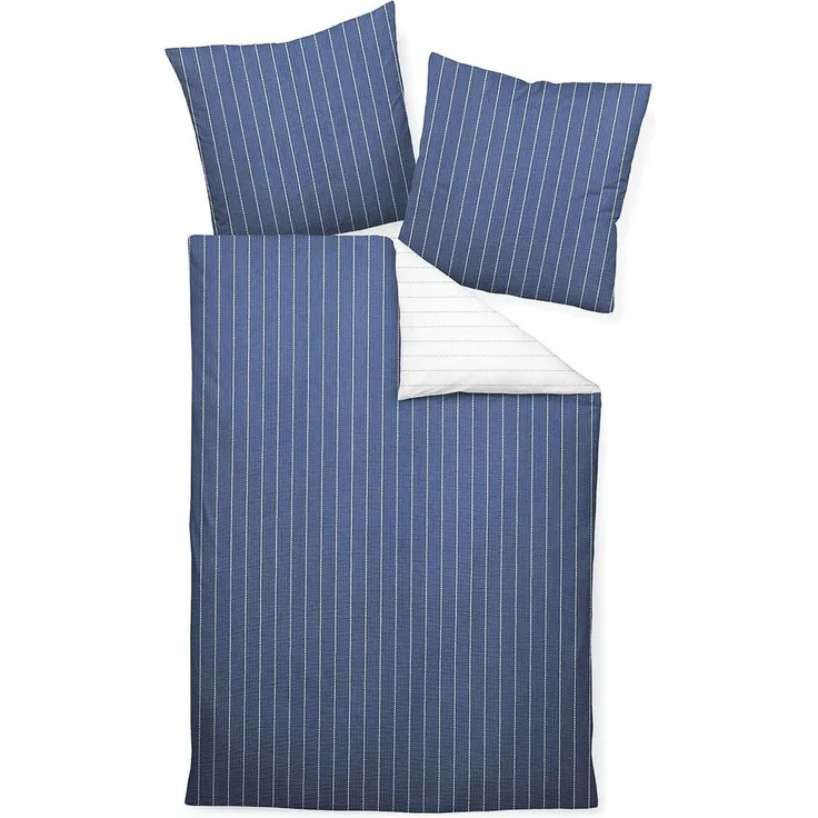 Traumschlaf Mako-Soft-Seersucker Wendebettwäsche Tango denimblau | Kissenbezug einzeln 40x80 cm