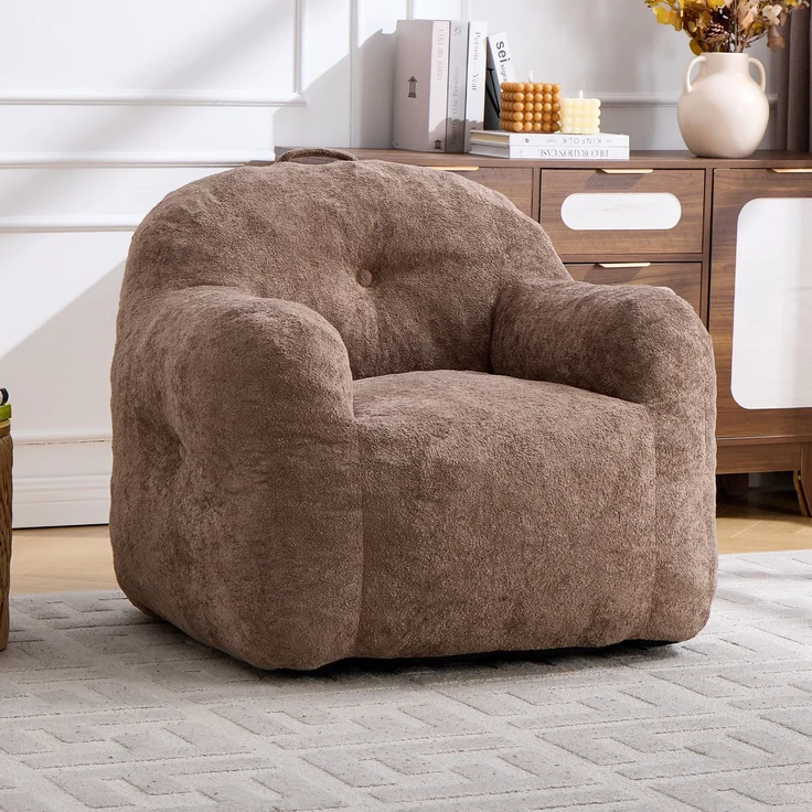 1-Sitzer Bean Bag Sessel aus Kunstfell, mit ergonomischer Rückenlehne, Khaki,H 79 x T 95 x B 95 cm – Bild 1