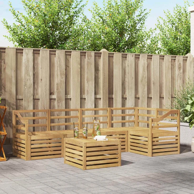 vidaXL Outdoor-Sofagarnitur 6 stk. 5-Sitzer Weiß Massivholz Akazie 3391889 – Bild 1