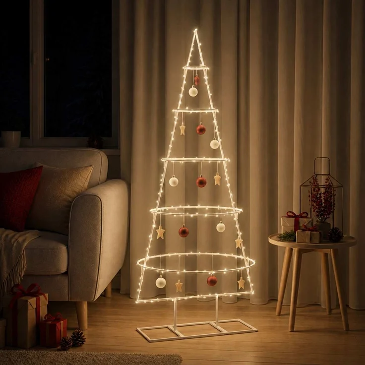 vidaXL Metall-Weihnachtsbaum mit Ständer KUOPIO 125 cm Stahl Weiß 42053800 – Bild 3