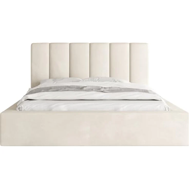 WFL Group Polsterbett Amira, Creme, mit Bettkasten, 180x200 cm, skandinavisches Design, hochwertiger Lattenrost – Bild 6