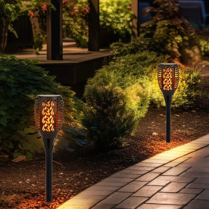 2x LED Solarlampe, Feuer-Effekt, Garten Fackel Höhe 58 cm – Bild 2