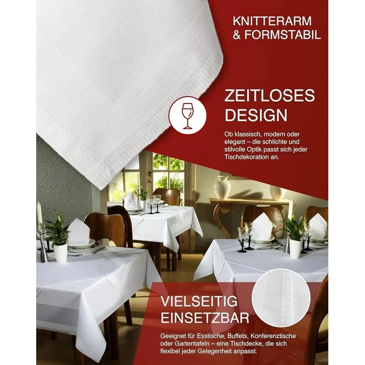 texpot Tischdecke Tafeltuch Atlaskante Breite 160 cm Damast weiß Baumwolle (1-tlg) – Bild 3