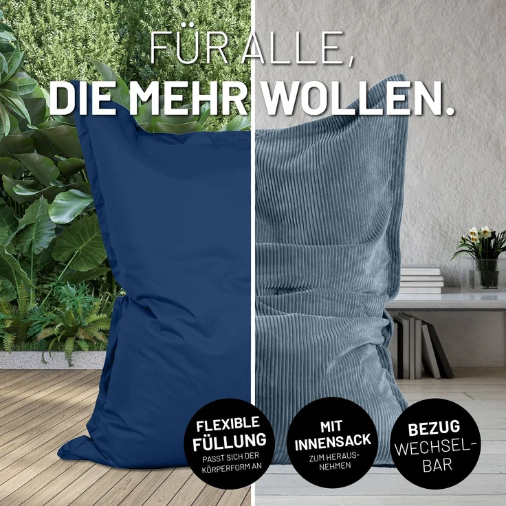 Lumaland Sitzsack Classic XXL All-in-One Set | Riesen Sitzsack XXL mit Cord & Outdoor Bezug für drinnen & draußen | Sofa Sessel mit im Innensack sicher verpackter EPS-Füllung – Hüllen Easy wechselbar – Bild 3