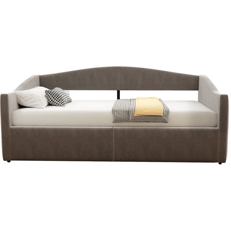 Polsterbett Sofabett 90*200 cm, Mit hydraulischer Lagerung, Mit Lattenrost und Armlehnen, Klassisch Gestreift, Multifunktionales Einzelbett, Hautfreundlicher Samtstoff, Grau – Bild 6