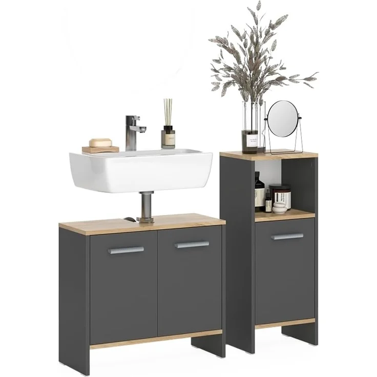 Badezimmermöbel-Set Karli Anthrazit/Goldkraft Eiche 2-teilig Vicco – Bild 6