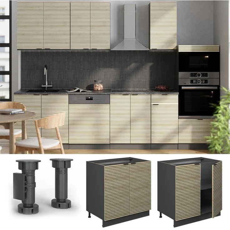 Küchenunterschrank Fame-Line Eiche Paneel/Anthrazit 80 cm ohne Arbeitsplatte Vicco – Bild 2