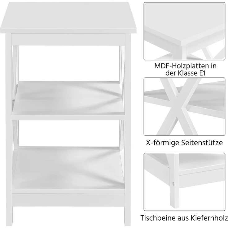 Yaheetech Beistelltisch 3 Ebenen Nachttisch Nachtschrank mit X-förmiger Tischbeine Sofatisch Couchtisch für Schlafzimmer und Wohnzimmer, 40 x 40 x 61 cm, Weiß – Bild 4