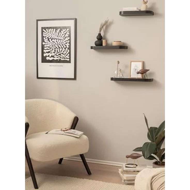 Kazai.® Wandregal-Set 'Toke' | 3 Hängeregale in Echtholz-Veneer | Schwebendes Holzregal als Wanddeko und Ablage für Bad, Wohnzimmer, Küche, Schlafzimmer und mehr | Eiche, schwarz – Bild 7