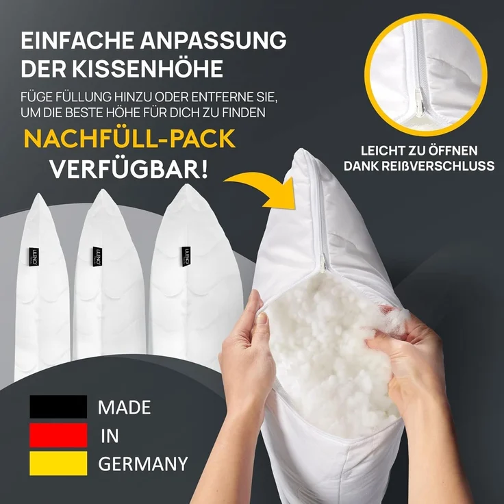 LILENO HOME Kissen 60x60 (4er Set) – 95 °C waschbar, Oeko-Tex & Made in DE – Allergiker Kopfkissen 60x60 anpassbar für himmlischen Schlaf – Haut schmeichelndes & geruchsfreies Pillow – Bild 5