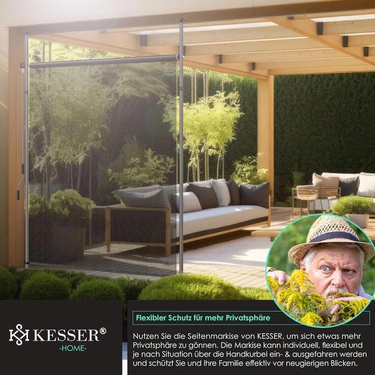 KESSER® Klemmmarkise 200x310 cm, wetterfest, Senkrechtmarkise mit Handkurbel ohne Bohren, Ausziehbar, wasserdicht & UV-beständig, Transparent/Anthrazit – Bild 4