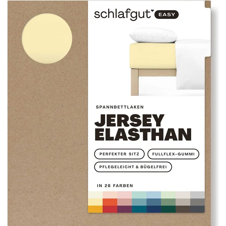 Schlafgut 'Easy' Spannbettlaken, MADE IN GREEN by OEKO-TEX®, Gummizug: rundum, Jersey Elasthan, Yellow Mid, S 90x190cm - 100x220cm – Bild 1