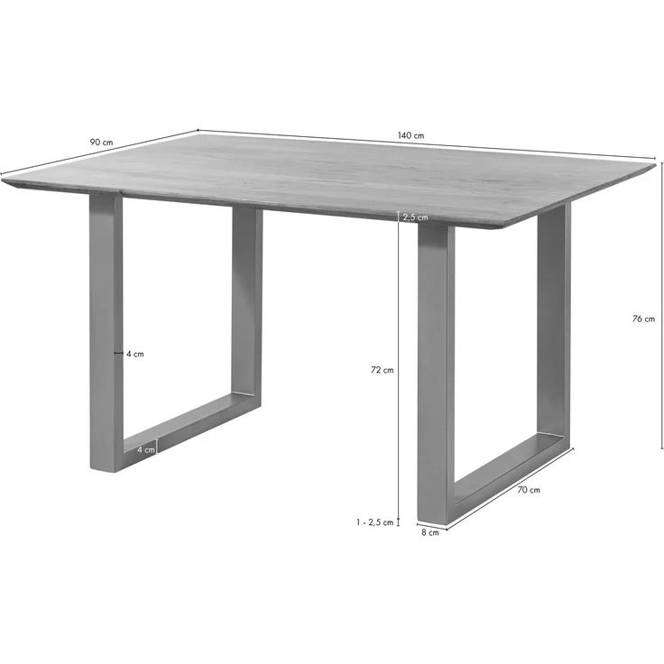 Esstisch Akazie 140x90 grau lackiert / U-Beine silber matt SWISS EDGE – Bild 7