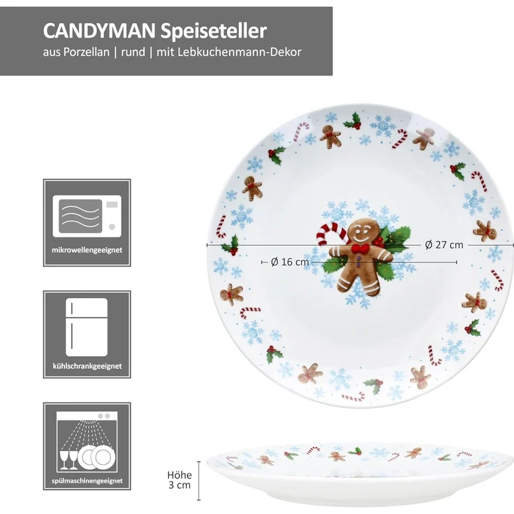 MamboCat Speiseteller 6x Candyman Speiseteller Porzellan 6 Personen Essteller Weihnachten, Weihnachtsgeschirr, Winter, Weihnachtsset, Geschirr, Advent – Bild 6