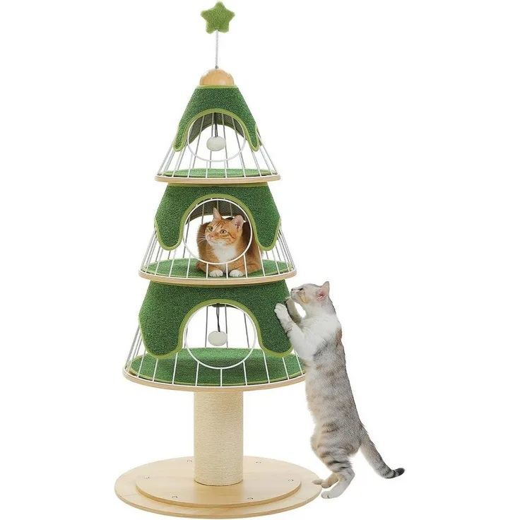 Purpurra Kratzbaum Weihnachtsbaum mit Metal und 3 Höhlen, 130 cm, 60L x 60B x 130H cm