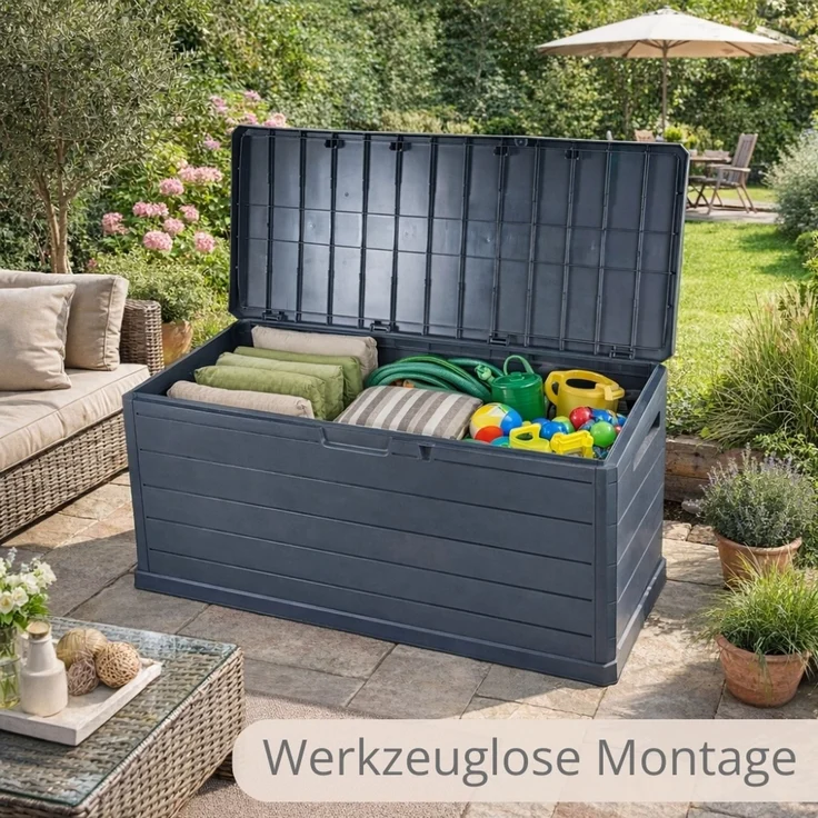 Gartenbox Wetterfest Outdoor Möbel Box Gartenauflagen Gartentruhe Auflagenbox Wasserdicht Kissenbox Groß Aufbewahrungsbox Garten Gartenkiste Terrassenschrank 350 L – Bild 3