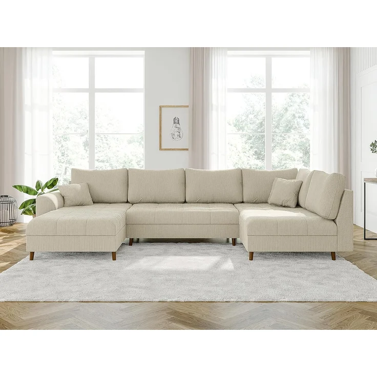 S-Style Möbel Wohnlandschaft Zara mit Braun Holzfüßen im skandinavischen Stil aus Cord-Stoff, Ottomane links oder rechts bestellbar, mit Wellenfederung – Bild 5