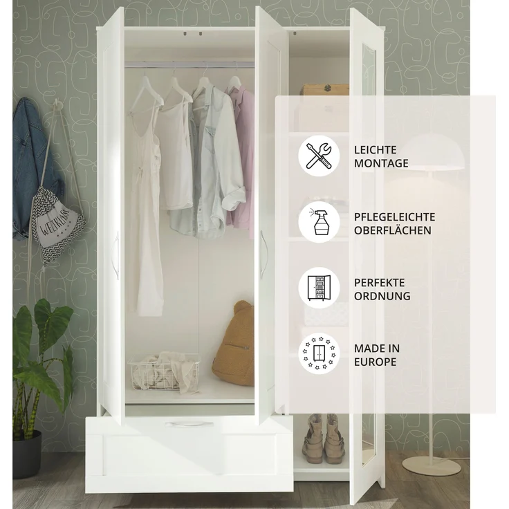Kleiderschrank >Lepini< in Weiß, Dekorfolie - 117x191x50cm (BxHxT) – Bild 4