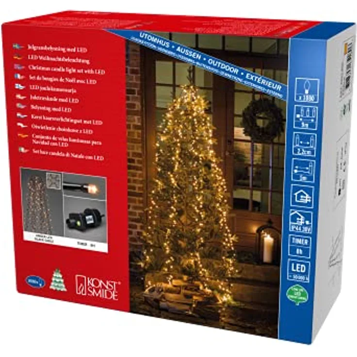 Konstsmide Micro LED Compactlights Baummantel, 1080 bernsteinfarbene Dioden, 6 Stränge à 180 Dioden, 8h Timer, 30V Außentrafo (IP44), schwarzes Kabel - 6651-800