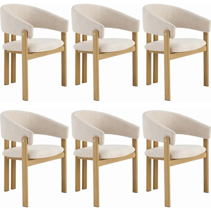 6 Esszimmerstühle aus Metall in Holzoptik, bequem und atmungsaktiv, geeignet für Esszimmer, Wohnzimmer, Cafés, moderner Stil, Leinenstoff, Naturholzfarbe--Holz--61.5x52.5x83cm--YOUDENOVA – Bild 8