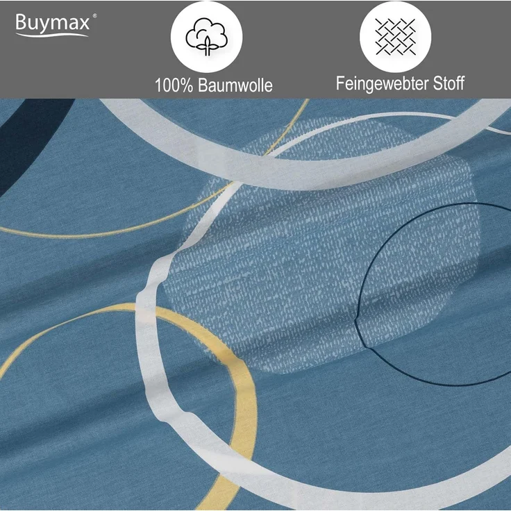 Buymax Bettwäsche Wave, Bettgarnitur, Bettbezug Set, Renforcé: 100% Baumwolle, 2 teilig, mit Reißverschluss, gemustert, Kreise, Blau, Petrol, 135x200 cm – Bild 5