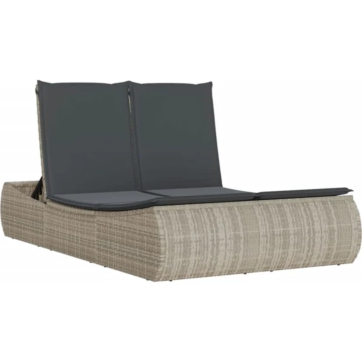 vidaXL Doppel-Sonnenliege mit Kissen Hellgrau Poly Rattan 368095 – Bild 2