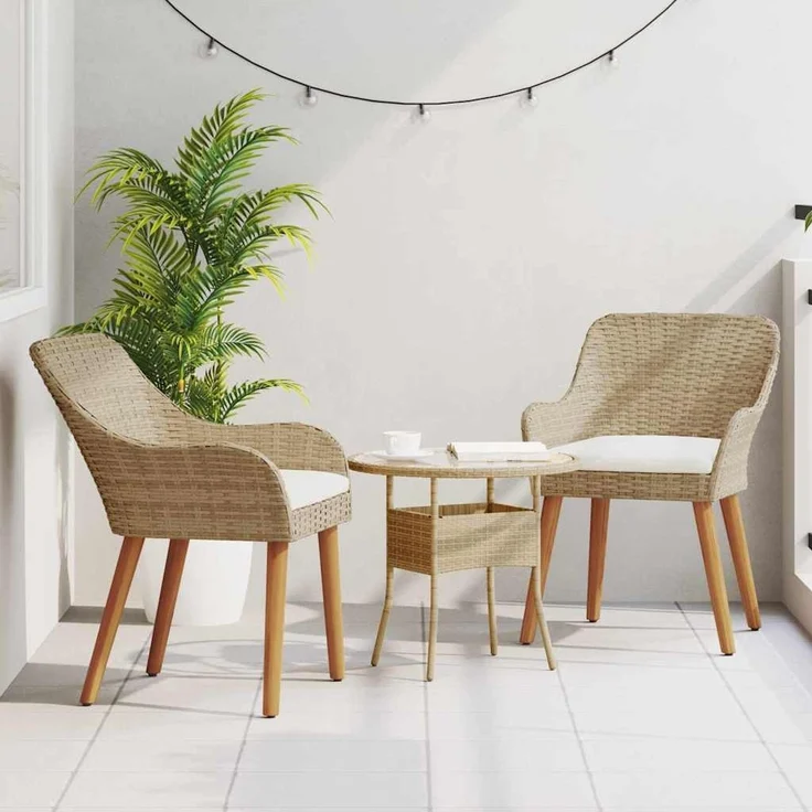 Gartenstuhl EGOS 2er Set Poly-Rattan 62,5x55x82 cm mit Polster Beige | Gartenstuhl Rattan Outdoorstühle Balkonstühle – Bild 4