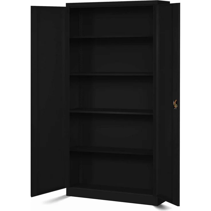 Jan Nowak Aktenschrank C001H Büroschrank Metallschrank Stahlschrank Werkzeugschrank Stahlblech Pulverbeschichtet Flügeltürschrank Abschließbar 195 x 90 x 40 cm (schwarz/schwarz) – Bild 2