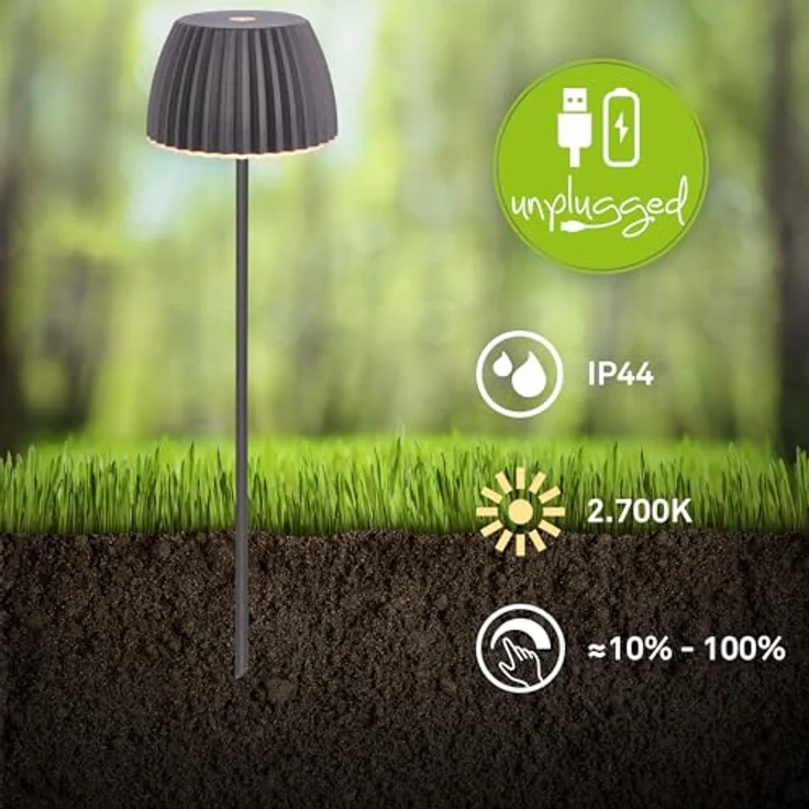 BRILONER - Riffle Mini Gartenleuchte mit Erdspieß, Akku, Touch, dimmbar, höhenverstellbar, Außenleuchte Akku, Gartenlampe, Beetbeleuchtung, Gartendeko, Wegeleuchten außen, 8,5 x 80,5 cm, Anthrazit – Bild 3