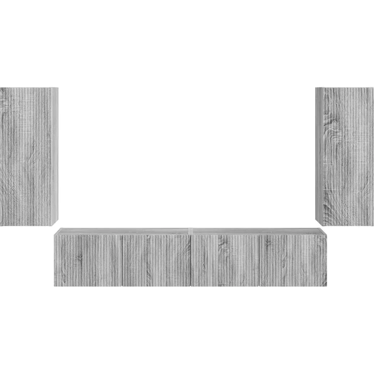 vidaXL TV-Wandregal-Set Wandmontiert 4 pcs Graues Sonoma Holzwerkstoff 3408922 – Bild 7