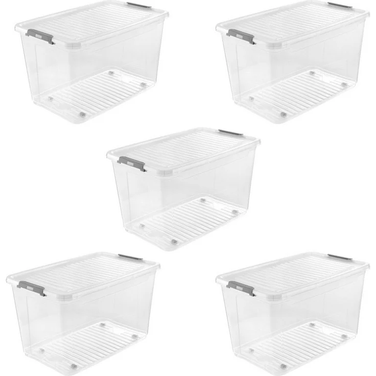 keeeper Aufbewahrungsbox Clipbox Leo (Set 5 St) 56 L, 59 x 38 x 35,5 cm (Set, 5 St), Schanierclips, Doppelöffnung, 90° drehbare Räder, fixierbarer Deckel – Bild 5