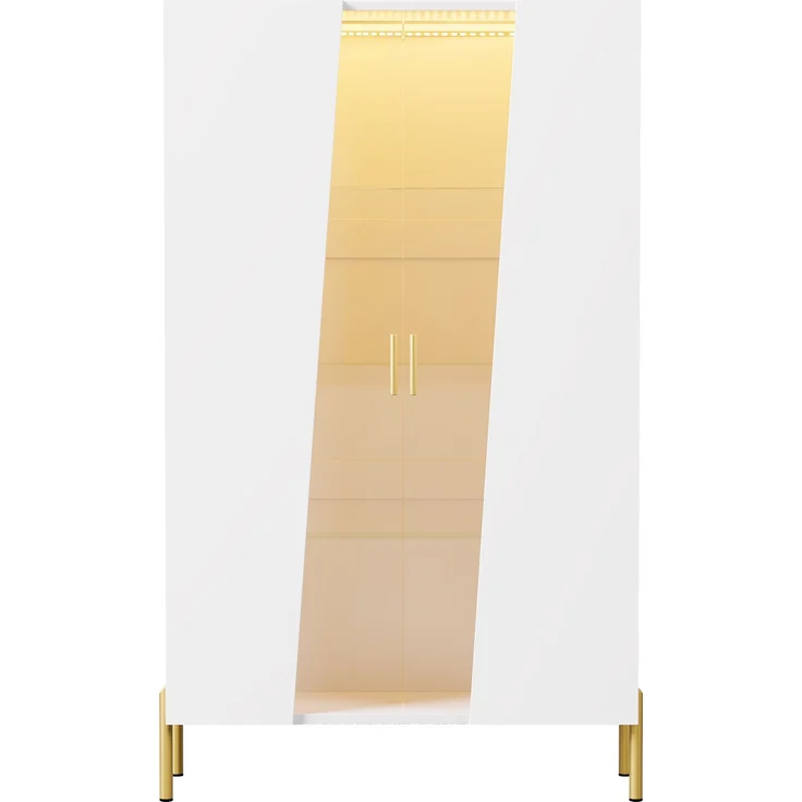 ZUBALIYA LED-Beleuchteter Glasschrank 72 x 40 x 145 cm, mit asymmetrischer gehärteter Glastür, 3 Glasböden, Metallgriff und Metallfüßen, als Vitrine, Esszimmerschrank, Bücherregal,Weiß – Bild 10