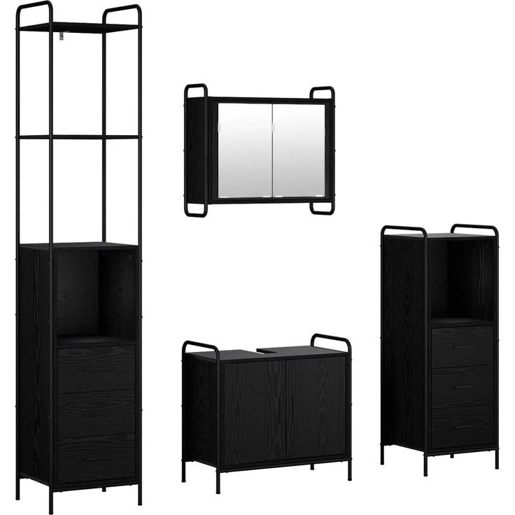 vidaXL Badezimmerschrank-Set 4 stk. Schwarz Eichen-Optik 3444663 – Bild 2