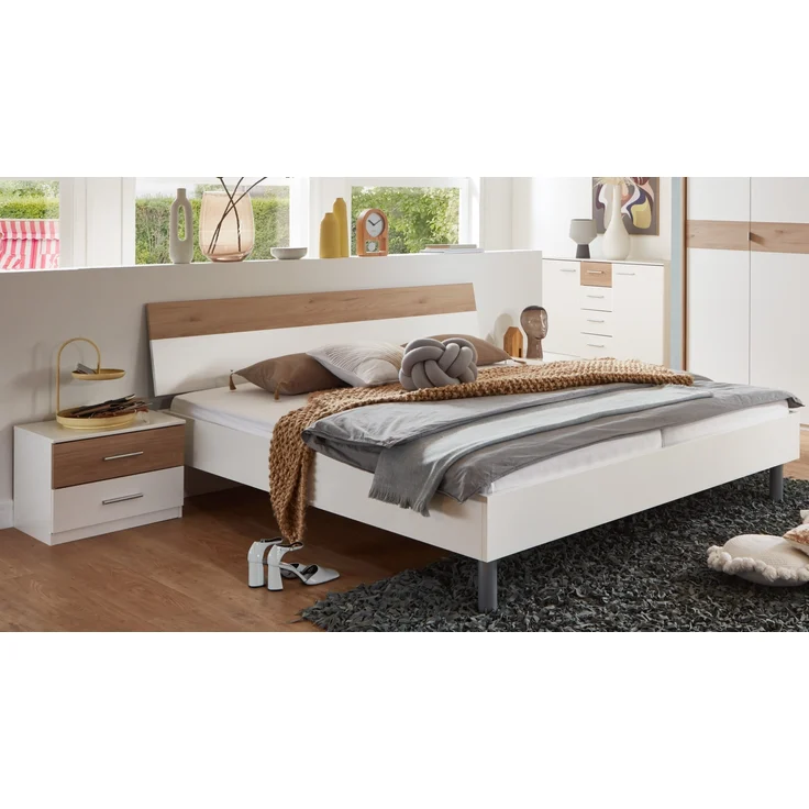 Bettanlage >Budapest< Liegefl. 180x200cm, Weiß / Hickory-Eiche-Dekor - 293x81x210cm (B/H/T) – Bild 2