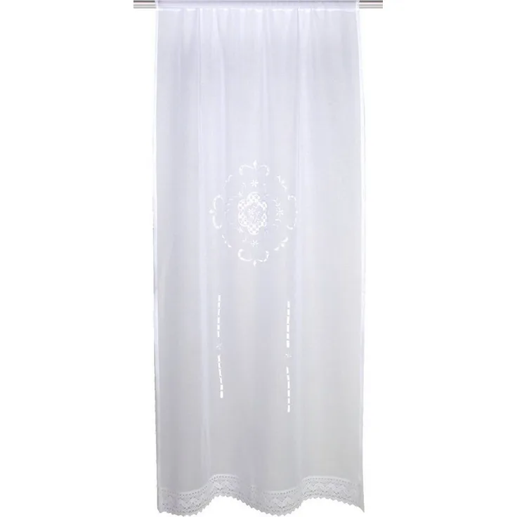 HOME WOHNIDEEN Vorhang Fensterbehang ALEGRA, Leinenstruktur bestickt, halbtransparent, weiß (1 St), halbtransparent, 100% Polyester