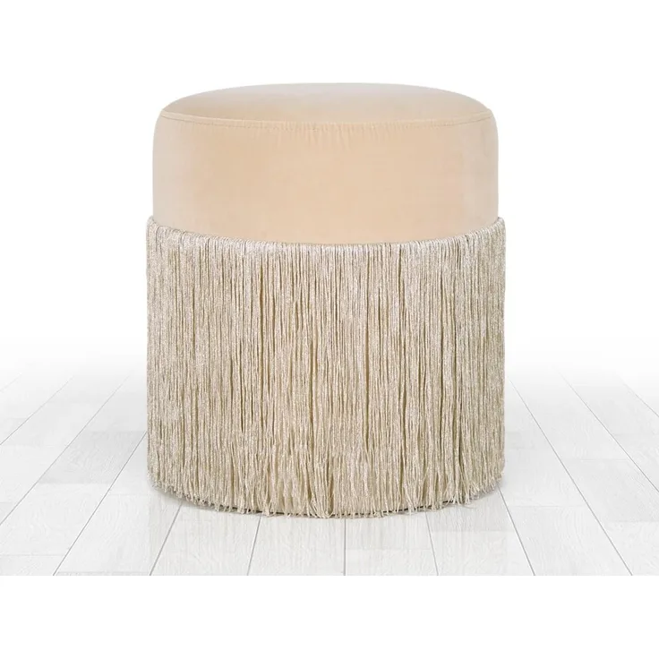 Atelier Del Sofa Modern Velvet Pouffe, Cream Color, 40 cm Height x 45 cm Depth | 100% Velvet, 6 cm Orthopedic Sponge, PVC Coated Hidden Legs, 150 kg Capacity