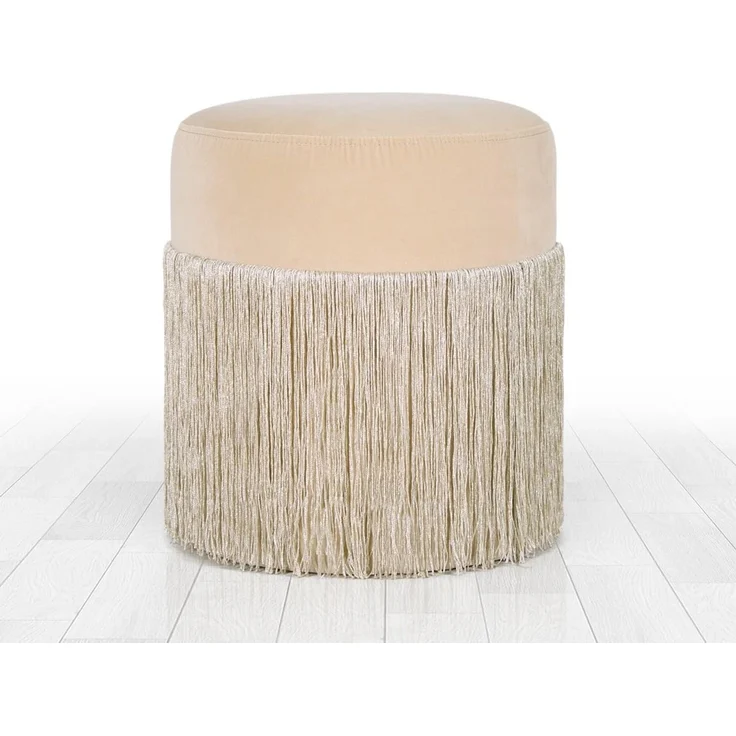 Atelier Del Sofa Modern Velvet Pouffe, Cream Color, 40 cm Height x 45 cm Depth | 100% Velvet, 6 cm Orthopedic Sponge, PVC Coated Hidden Legs, 150 kg Capacity