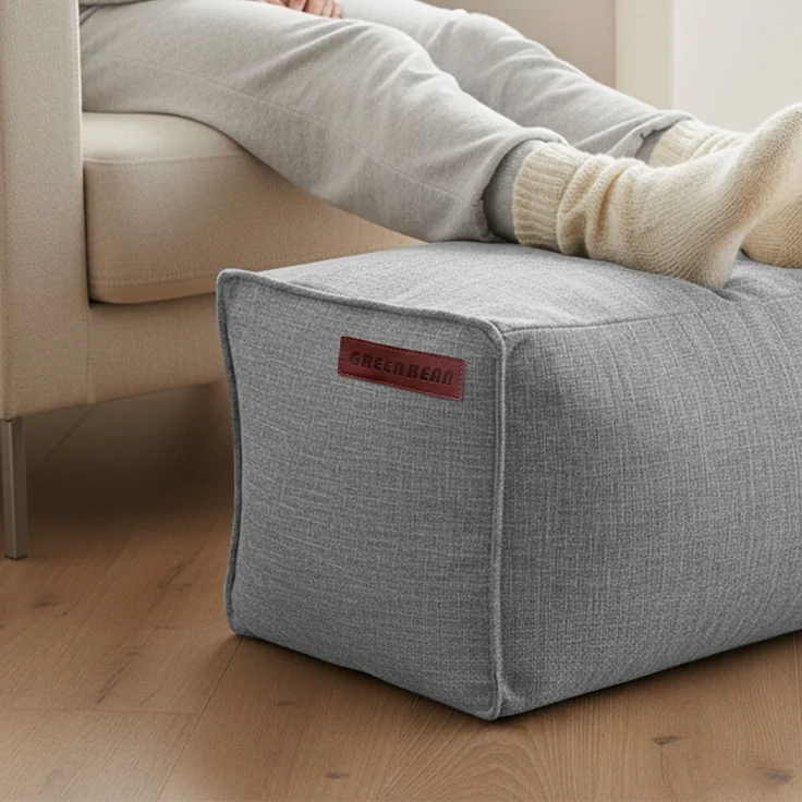 Green Bean® Indoor Sitzhocker Pouf 70x33x28cm EPS-Perlen Füllung -Home Linen Kuschelig Weich Waschbar - Drinnen Bodenkissen Liegekissen Sitzkissen Sitzhocker Sessel Kinder Erwachsene Stoff Grau – Bild 6