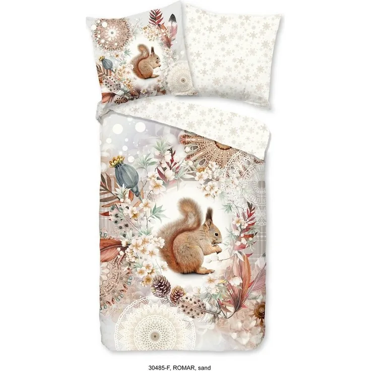 hip Flanell Bettwäsche 135x200 Romar sand Eichhörnchen Mandala Wende 30485-F