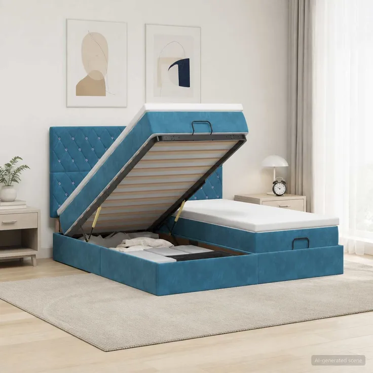 vidaXL Ottoman-Bett mit Matratze und LED Dunkelblau 180 x 200 cm Samt 3458482