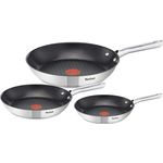 Tefal A704S3 Duetto 3-teiliges Bratpfannen-Set | 20,24 und 28 cm | integrierter Temperaturindikator | geeignet für alle Herdarten, auch für Induktionsherde | Edelstahl/Schwarz | 51,5 x 35,5 x 18 cm