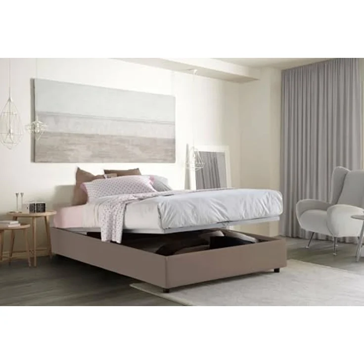 Talamo Italia - Doppelbett „Grace“, Bettkasten mit Stoffbezug, 100 % Made in Italy, Öffnung vorne, inklusive Matratze 160 x 200 cm, Taupe – Bild 4
